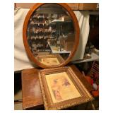 Oval Wood Mirror and Framed Picture