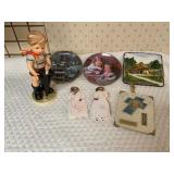 Little Boy Figurine, Decorative Plates, and Cards