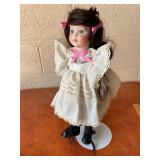 Porcelain Doll with Lace Dress and Marked Neck