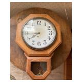 Octagonal Oak Wall Clock with Pendulum
