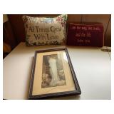 Decorative Pillows and Framed Artwork Lot