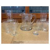 Etched Glass Pitcher and Glassware Set