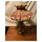Brass Table Lamp with Pleated Fabric Shade