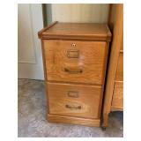 Two-Drawer Oak Filing Cabinet with Brass Accents