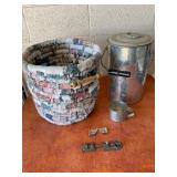Fabric Basket, Metal Canister, and Misc. Items