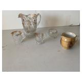 Glass and Ceramic Pitcher Set with Gold Accents