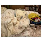 Two Totes of Lacy Curtains and Textiles