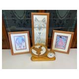 Wolf Framed Print and Oak Clock with Eagle