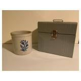 Stoneware Crock and Acorn Metal File Box