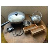 Farberware Electric Skillet, Teapot, and Wooden V