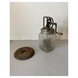 Glass Butter Churn with Metal Crank