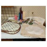 Lace Placemats, Candles, Textiles, and Stained Gla