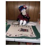 Decorative Holiday Snowman Doll, Table Runner, Pla