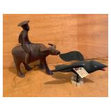 Carved Wood Figures of Buffalo and Bird