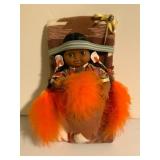 Native Doll in Fabric Cradleboard With Feathers