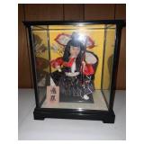 Japanese Archer Doll in Glass Display Case