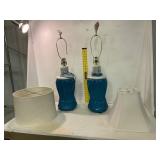 Two Blue Ceramic Table Lamps