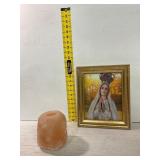 Framed Religious Print and Salt Stone Candle Holde