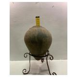 Terracotta Vessel with Metal Stand