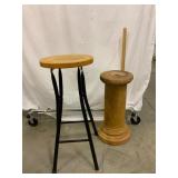 Wooden Stool and Pedestal Set