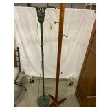 Metal Torchiere Lamp and Wood Coat Rack