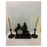 Figural Clock with Candlestick Holders