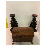 Rustic Iron Chest and Wood Candleholders