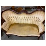 Victorian-Style Tufted Settee with Carved Wood