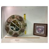 Shell-Themed Circular Mirror and Framed Floral Pri