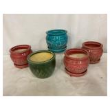 Five Ceramic Planters with Trays