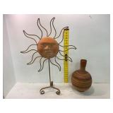 Rustic Metal Sun Decor and Ceramic Vase
