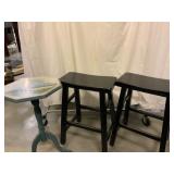 Two Wooden Bar Stools and Lighthouse Side Table