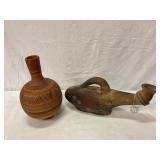 Two Terracotta Vases, Jeanie Bottle and Handle Des