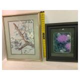 Framed Bird and Flower Prints Set