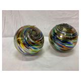 2 Multicolor Glass Swirl Orbs