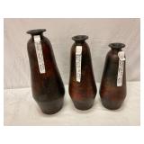 3 Brown Ceramic Vases