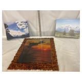 Framed Sunset and Two Scenic Canvas Prints