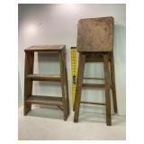 Wooden Step Stool and Tall Stool Set
