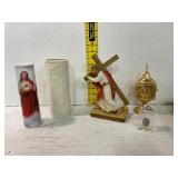 Religious Figurines and Candle Set