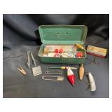 Vintage Metal Fishing Tackle Box with Contents