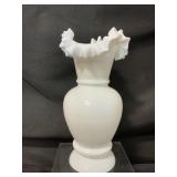 Fenton Milk Glass Silver Crest Ruffled Vase