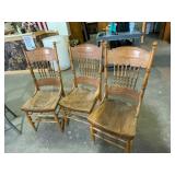 Three Wood Spindle-Back Chairs