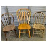 Three Wood Spindle-Back Chairs