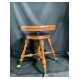 Antique Wooden Piano Stool with Claw Feet