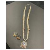 Sterling Silver Multistrand Necklace with Inlay Pe