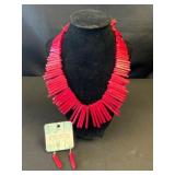 Red Coral-Style Necklace and Earrings Set