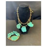 Gold-Tone Necklace and Bracelet with Turquoise