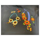 Huichol Beaded Jewelry Set with Sunflower Motifs