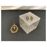 Sarah-Crafted Gold-Tone Pendant and Earrings