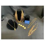 Gold Toned Jewelry with Necklaces and Earrings